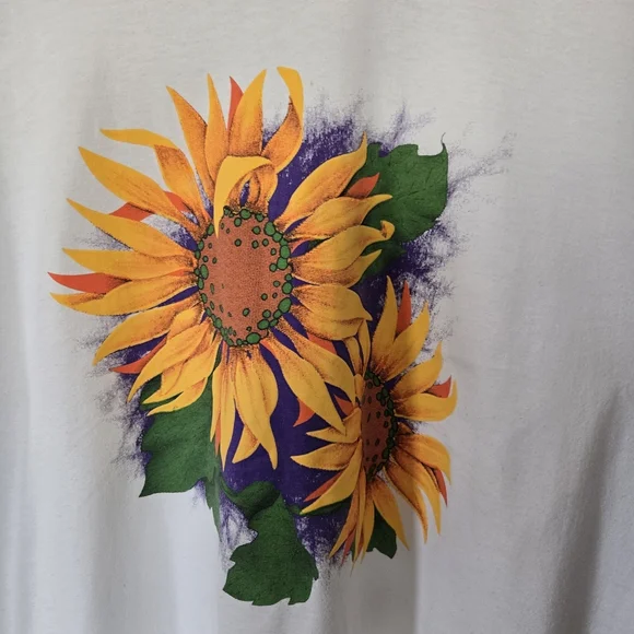 Vintage 90s Single Stitch Sunflower Tshirt 100% Cotton Fruit Of The Loom XL - Picture 2 of 8